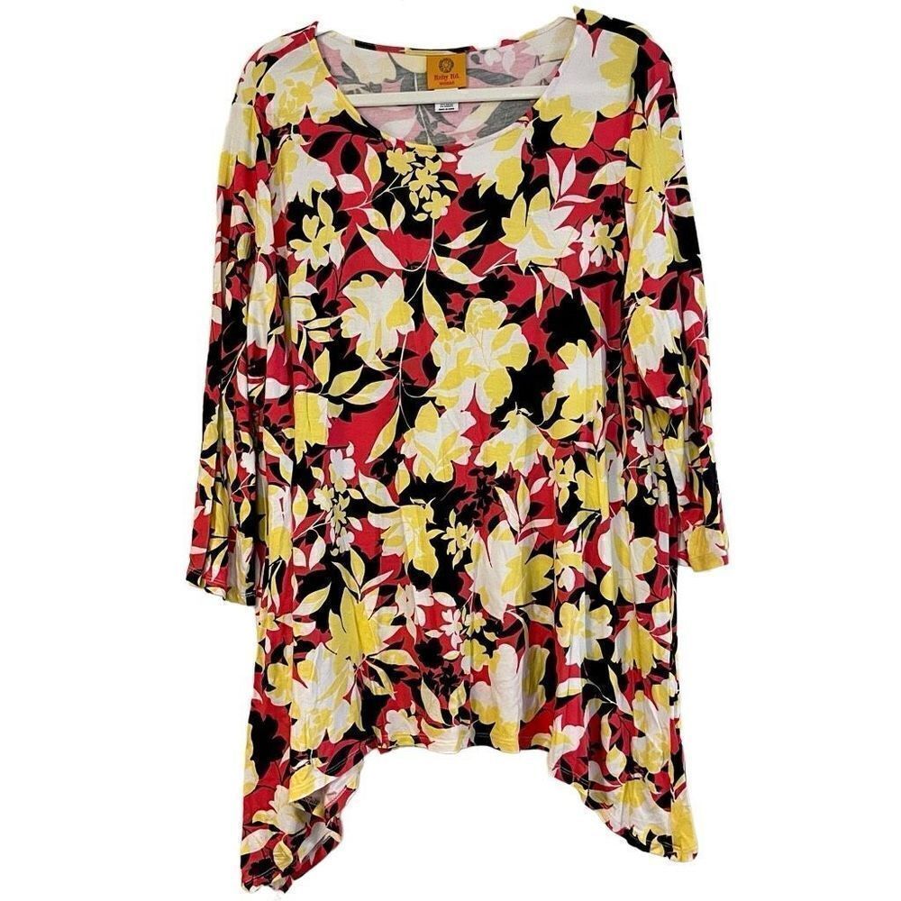 Ruby Rd Women’s Plus Floral Yellow Pink Blouse Size 1X